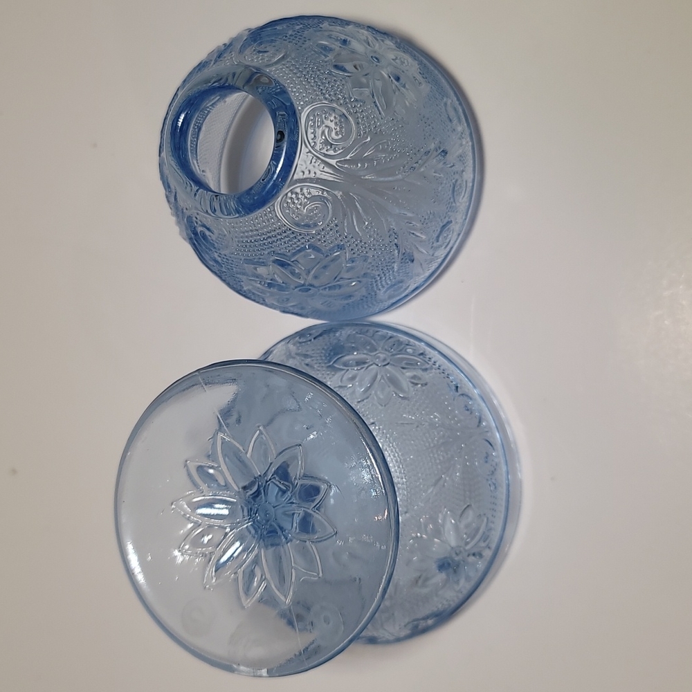 Tiara Blue Chantilly Sandwich Indiana Glass Fairy Lamp Candle Tea Light 2 Piece - Picture 4 of 7